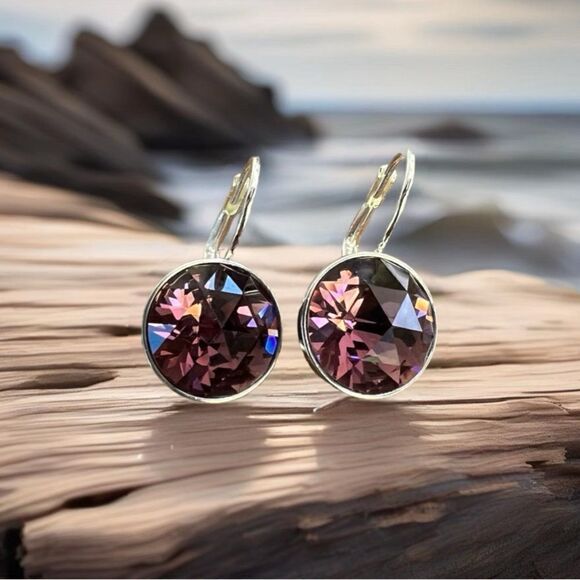 Handcrafted Bella earrings with iris Swarovski crystal - Picture 2 of 4